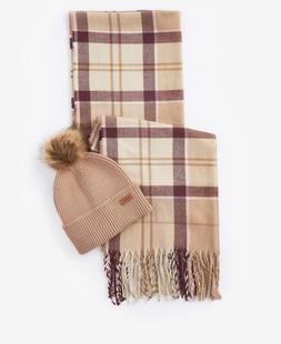 Barbour Dover Beanie & Hailes Scarf Gift Set MUTEDCABERNET