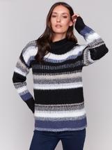 Charlie B Striped Cowl Neck Sweater NAVY