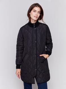 Charlie B Long Quilted Puffer Jacket BLACK