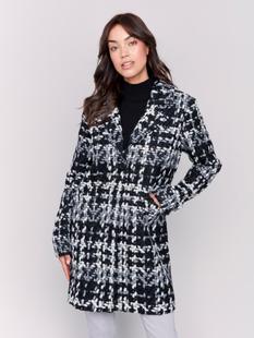 Charlie B Straight Cut Plaid Bouclé Knit Coat BLACK/WHITE