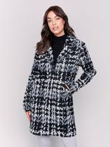 Charlie B Straight Cut Plaid Bouclé Knit Coat BLACK/WHITE