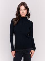 Charlie B Ribbed Knit Mock Neck Sweater BLACK