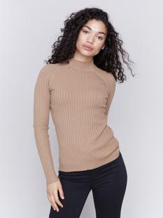 Charlie B Ribbed Knit Mock Neck Sweater TRUFFLE