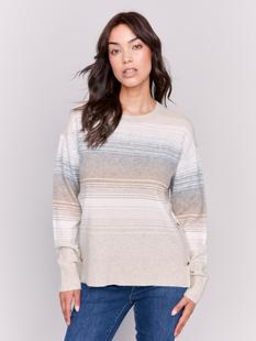 Charlie B Printed Sweater with Side Buttons STRIPES