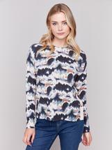 Charlie B Printed Sweater with Side Buttons TIEDYE