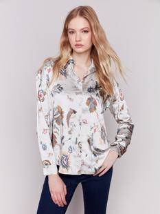 Charlie B Printed Satin Button-Down Shirt CASHMERE