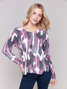 Charlie B Printed V-Neck Sweater PASTEL