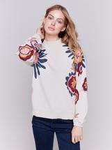 Charlie B Floral Print Mock Neck Sweater BEIGEHEATHER