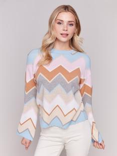 Charlie B Chevron Stripe Bell Sleeve Sweater CANDY