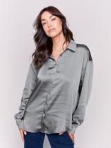 Charlie B Solid Satin Button-Down Shirt SPRUCE