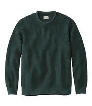 LL Bean Men's Organic Cotton Waffle Sweater Rollneck Crew DARKPINE