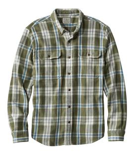 LL Bean Men's 1912 Field Flannel Shirt, Slightly Fitted Untucked Fit, Plaid DEEPOLIVE