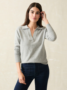 Faherty Women's Jackson Sweater Polo GREYHEATHER