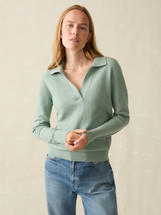 Faherty Women's Jackson Sweater Polo JADEITEHEATHER