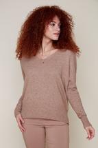 Renuar Women's V-Neck Sweater TANHEATHER