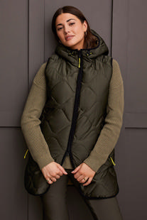 Tribal Women's Reversible Hooded Puffer Vest with Hi-Low Hem SPINACH