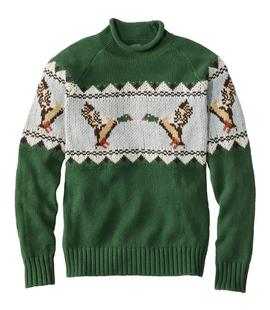 L.L. Bean Men's Signature Organic Cotton Rollneck Sweater, Fair Isle MALLARD