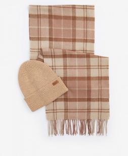 Barbour Women's Aubrey Beanie & Scarf Gift Set CAMEL