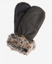 Barbour Women's Wax With Fur Trim Mittens OLIVE