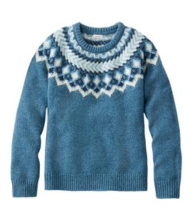 L.L. Bean Women's Bean's Classic Ragg Wool Sweater, Crewneck Fair Isle VINTAGEINDIGO