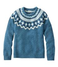 L.L. Bean Women's Bean's Classic Ragg Wool Sweater, Crewneck Fair Isle VINTAGEINDIGO