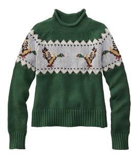 L.L. Bean Women's Signature Original Cotton Sweater, Rollneck Novelty MALLARDFAIRISLE