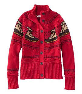 L.L. Bean Women's Signature Cotton Fisherman Sweater, Short Cardigan Fair Isle ROYALREDFAIRISLE