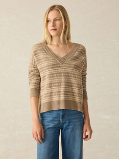 Faherty Women's Highland Fairisle V-Neck Sweater SUGARCOOKIEFAIRISLE