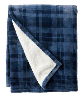 L.L. Bean Wicked Plush Sherpa Throw, Plaid - X-Large NAUTICALNAVY