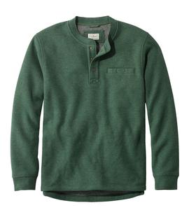 L.L. Bean Men's Katahdin Iron Works Bonded Waffle Fleece Henley BLACKFORESTGREENHEATHER