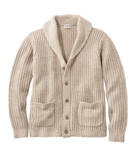 L.L. Bean Men's Classic Ragg Wool Sweaters, Cardigan NATURAL