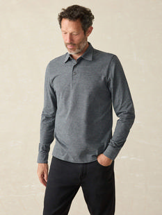 Faherty Men's Movement Long-Sleeve Pique Polo DUSTYIRONHEATHER