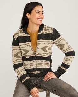 Pendleton Women's Graphic Shetland Zip Sweater OXFORDGREYMULTI