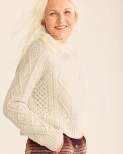 Pendelton Women's Shetland Collection Fisherman Sweater BIRCH