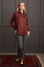 Tribal Women's Flowy Satin Button-Up Shirt RUM