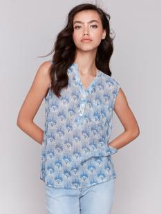 Charlie B Printed Cotton Gauze Sleeveless Shirt TAPESTRY