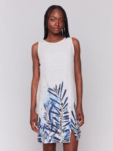 Charlie B Printed Sleeveless Linen Blend Dress PALM