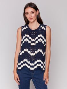 Charlie B Sleeveless Crochet Crew Neck Top NAVY