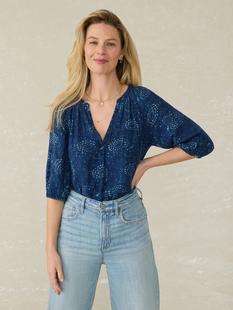 Faherty Women's Seacliff Blouse INDIGOISLEPRINT