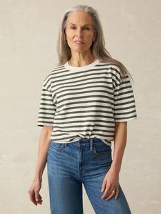 Faherty Women's Organic Cotton Sunwashed Slub Vintage Tee BROOKLINESTRIPE